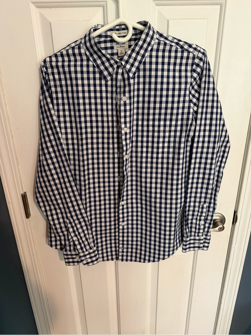 L.L. Bean women's Navy and White Gingham Button-Down Shirt